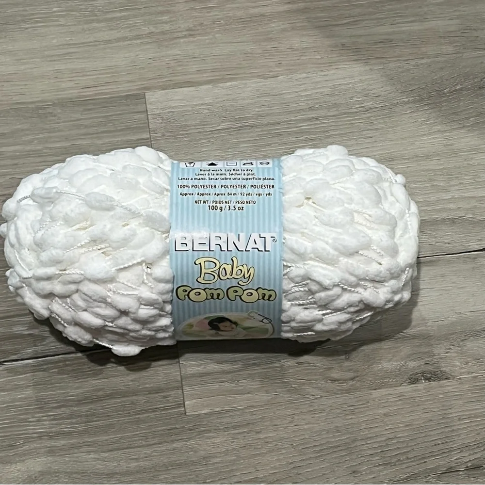 NWT Set of 3 Skeins Bernat Baby Pom Pom Yarn (3.5 oz each) White Bulky Weight #6